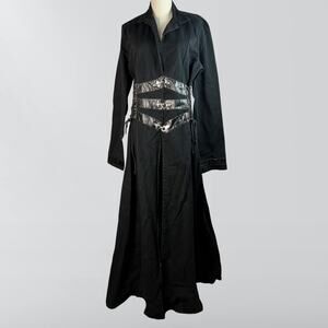 Vintage 90s Red Balls On Fire Black Goth Industrial Floor Length Trench Coat